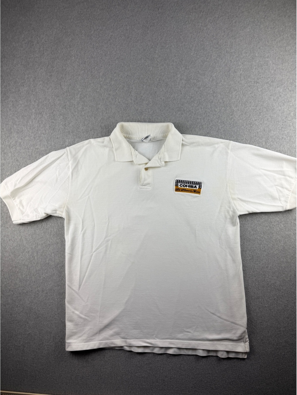 Vintage 90s Cohiba Clothing Co Polo Shirt XL La Habana Cuba Cigar Golf White